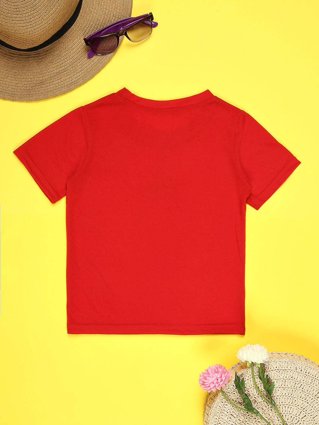 Cutiekins Boys Graphic Printed T-Shirt-Red & Off White