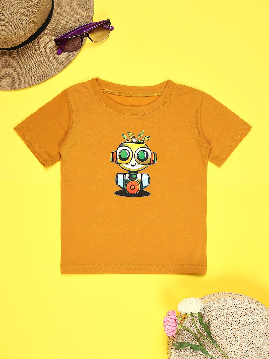 Cutiekins Boys Graphic Printed T-Shirt-Mustard & Black