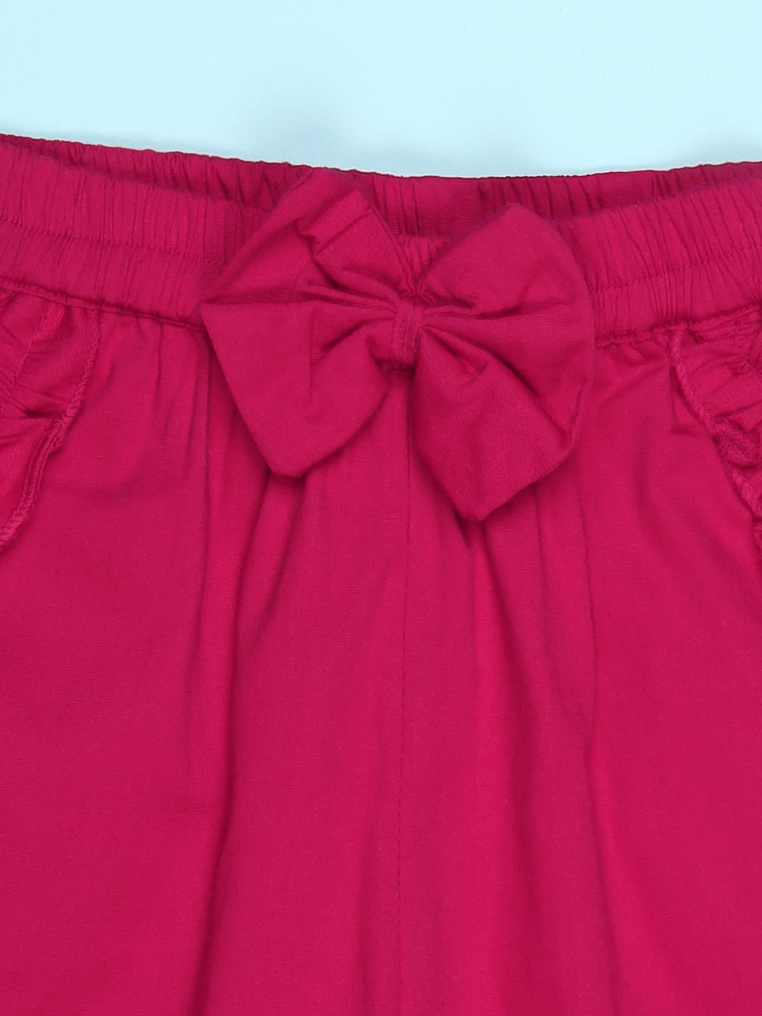 Cutiekins Girls Graphic Print T-Shirt With Solid Embellished Bow Short -Yellow & Magenta Pink