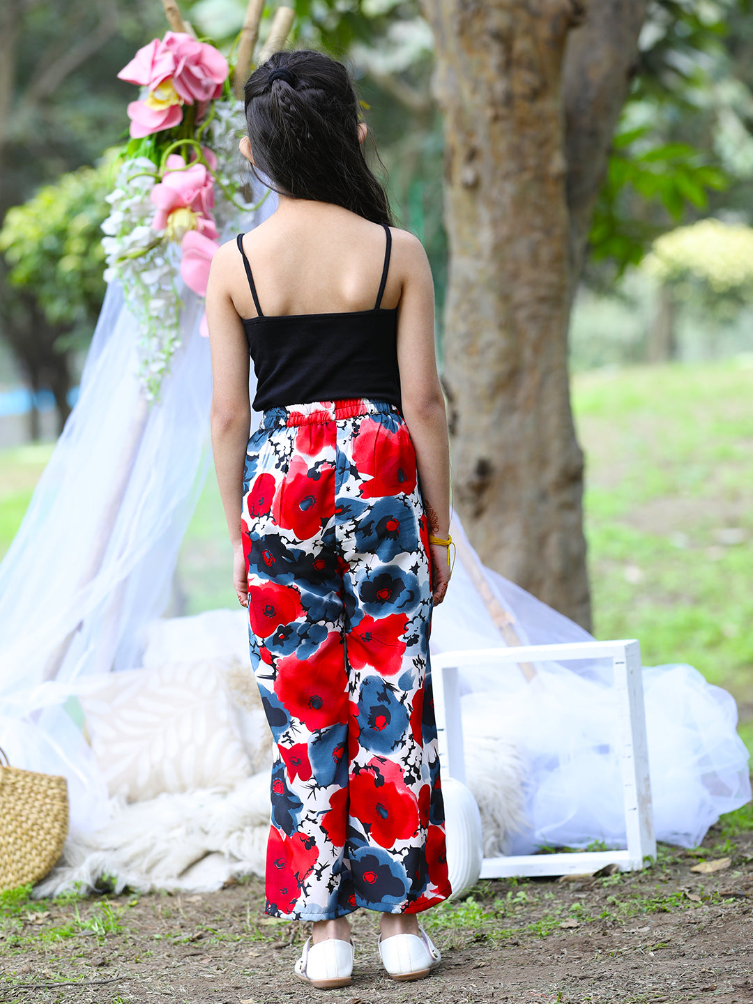 Cutiekins Printed Polyester Palazzos- Red & Black