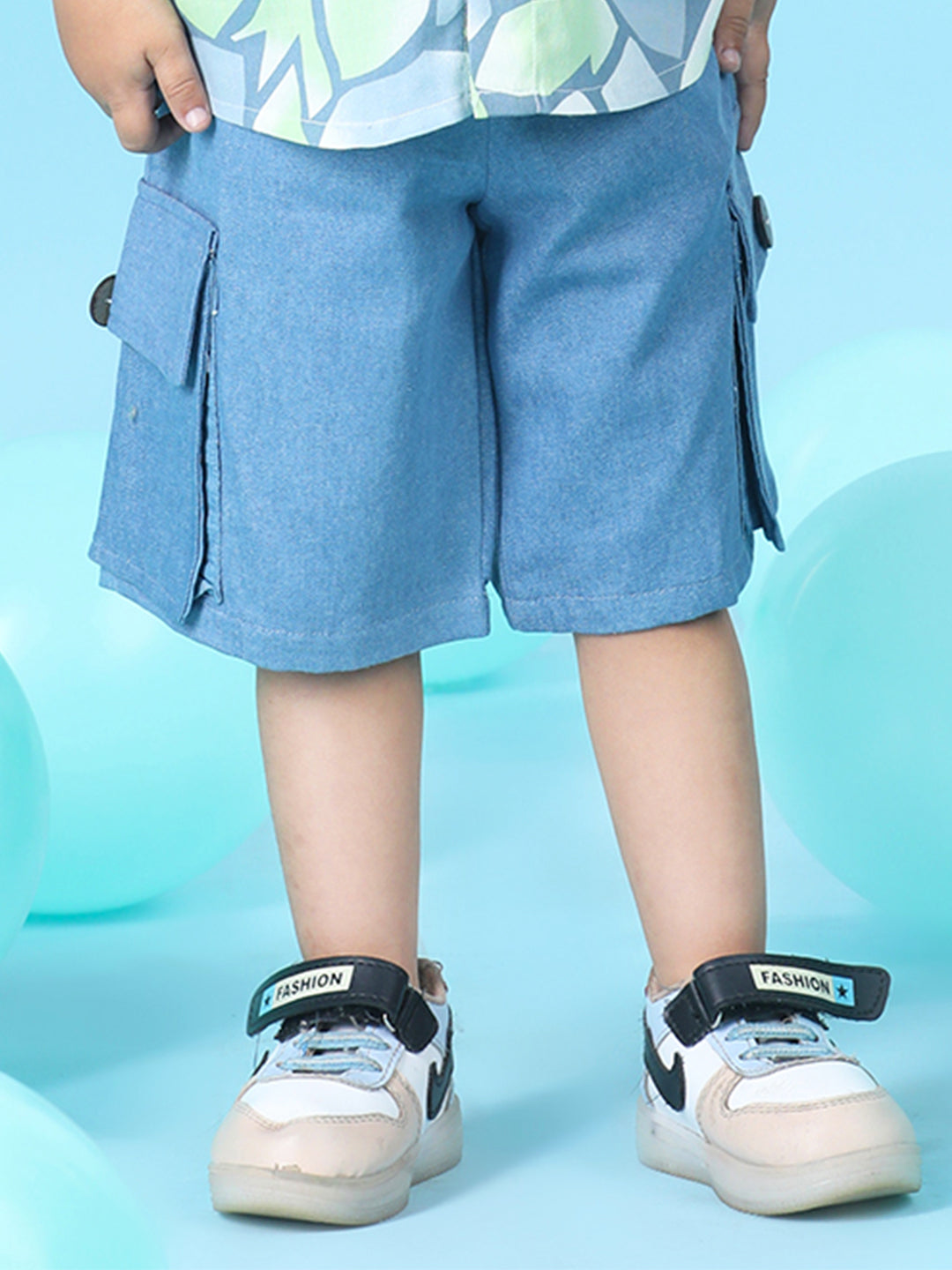 Cutiekins Boys Solid Denim Cargo Short -Steel Blue