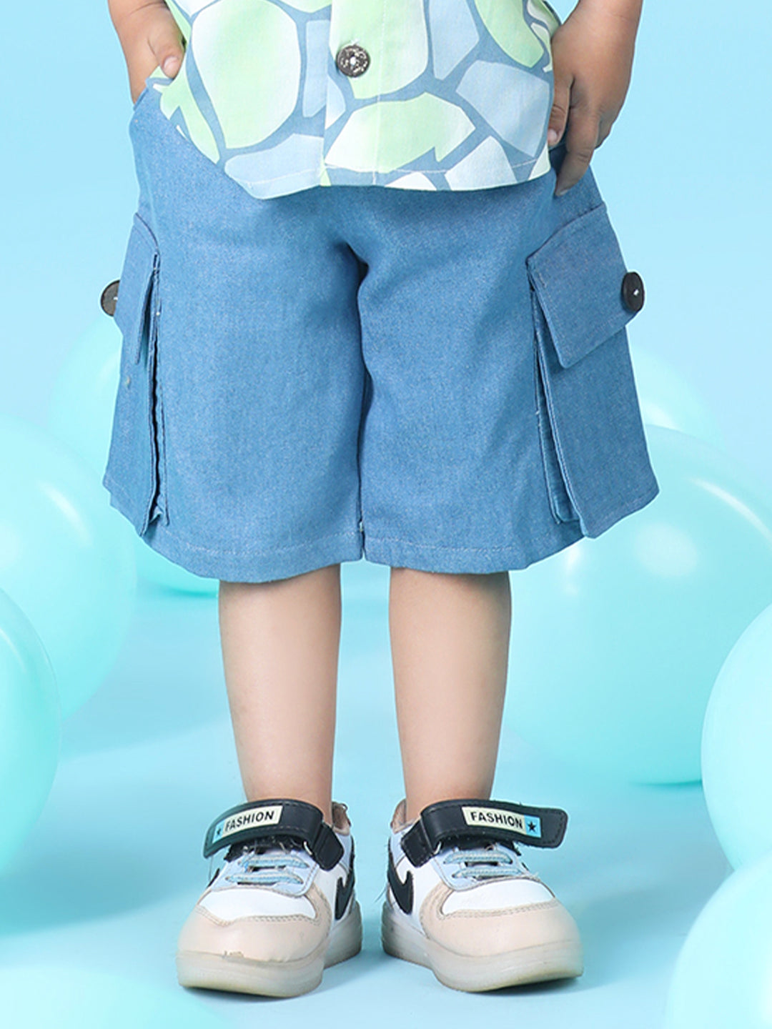 Cutiekins Boys Solid Denim Cargo Short -Steel Blue