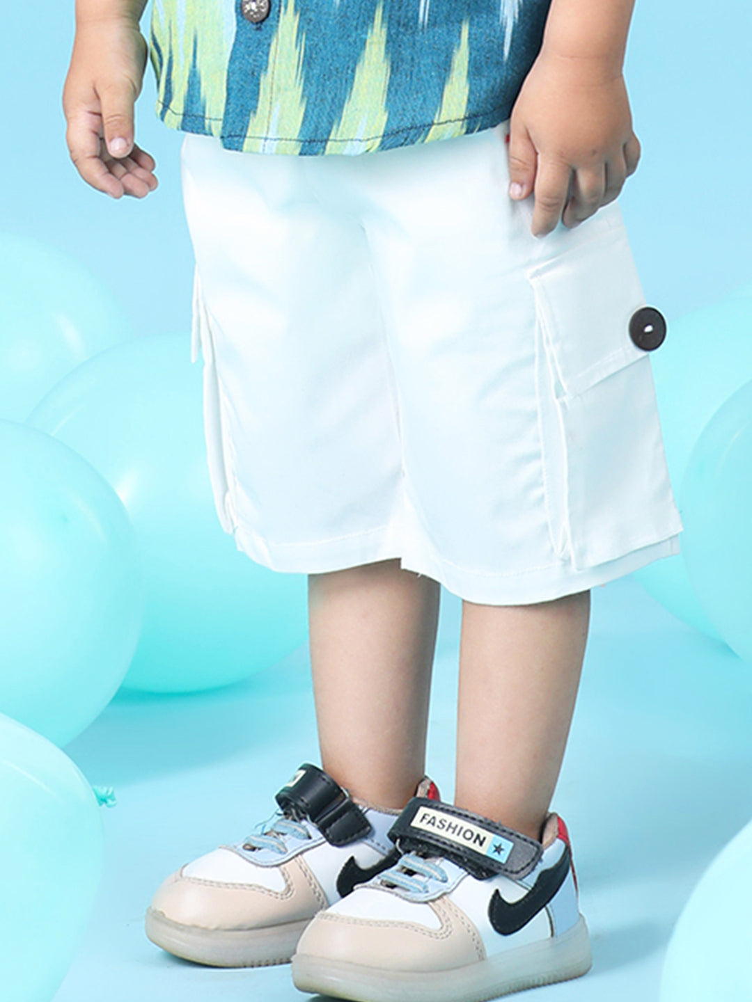 Cutiekins Boys Solid Lycra Cargo Short -White