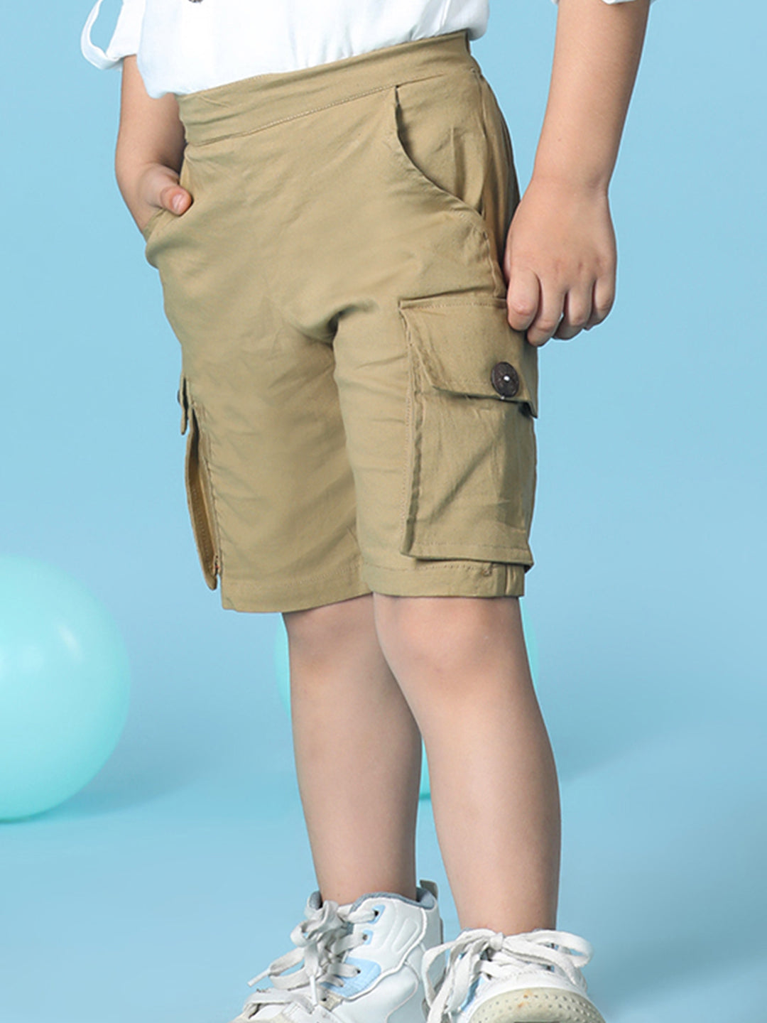 Cutiekins Boys Solid Lycra Cargo Short -Camel Brown