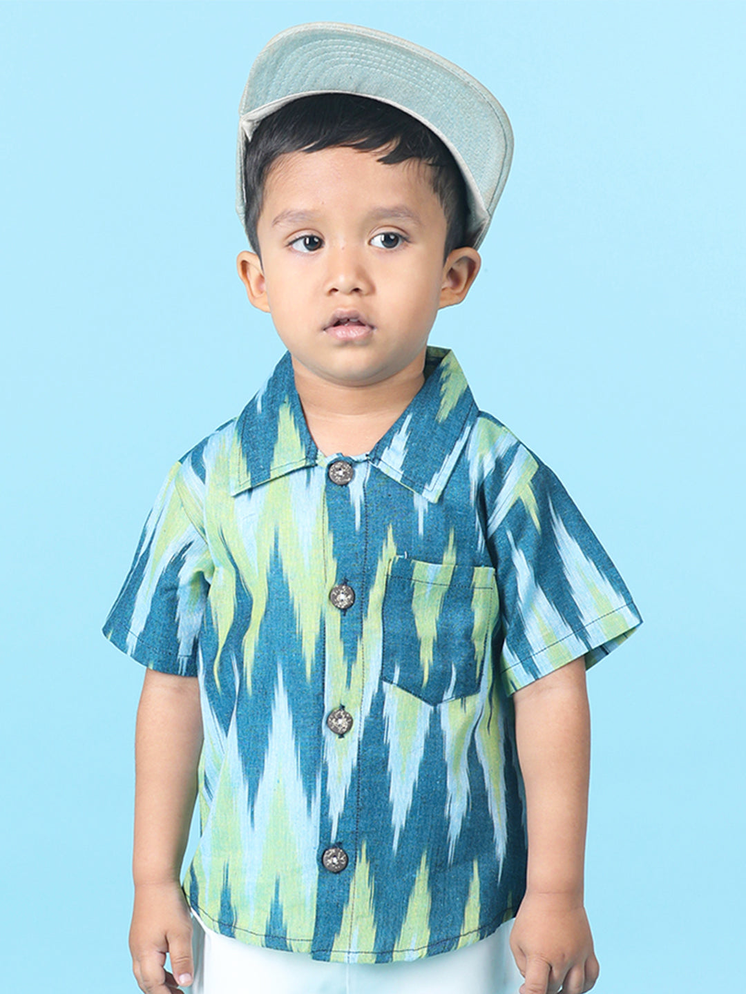 Cutiekins Boys Abstract Print Shirt -Ocean Blue & Lime