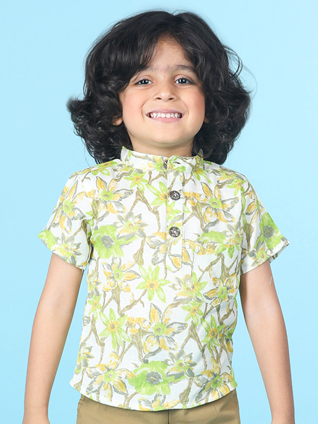 Cutiekins Boys Tropical Print T-Shirt -Off White & Green