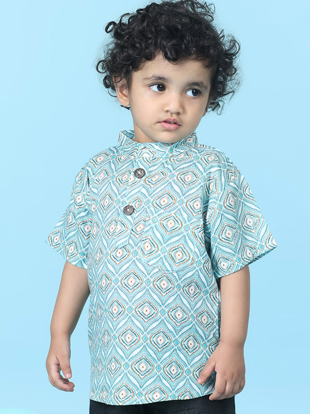 Cutiekins Boys Tribal Print T-Shirt -Turquoise Blue & Brown
