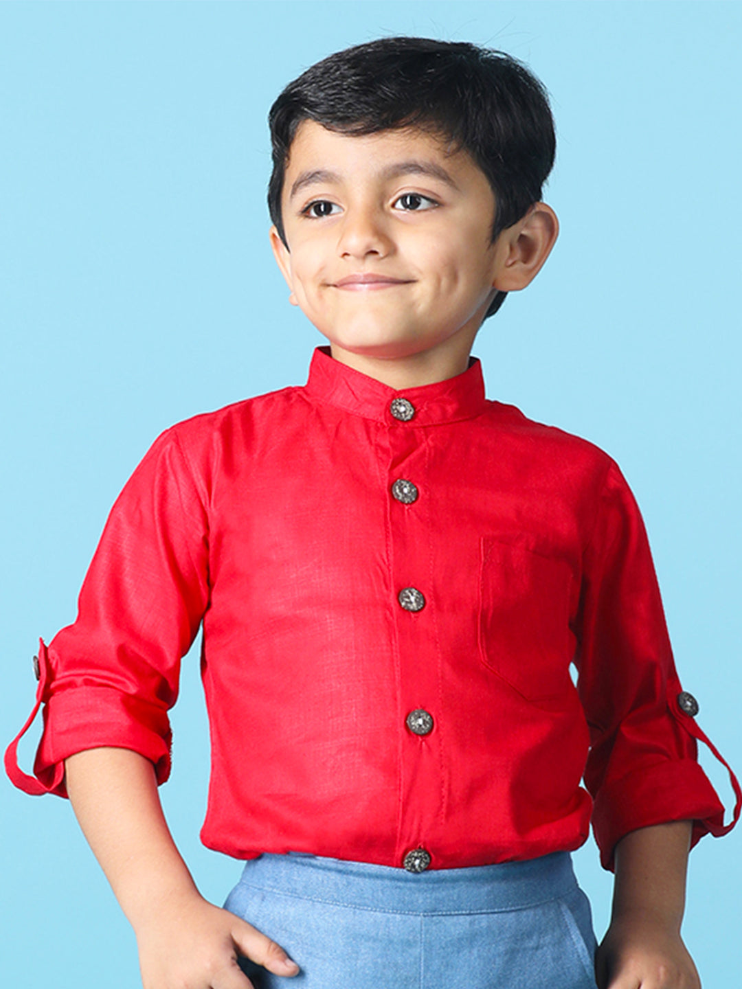 Cutiekins Boys Solid Rayon Shirt -Red