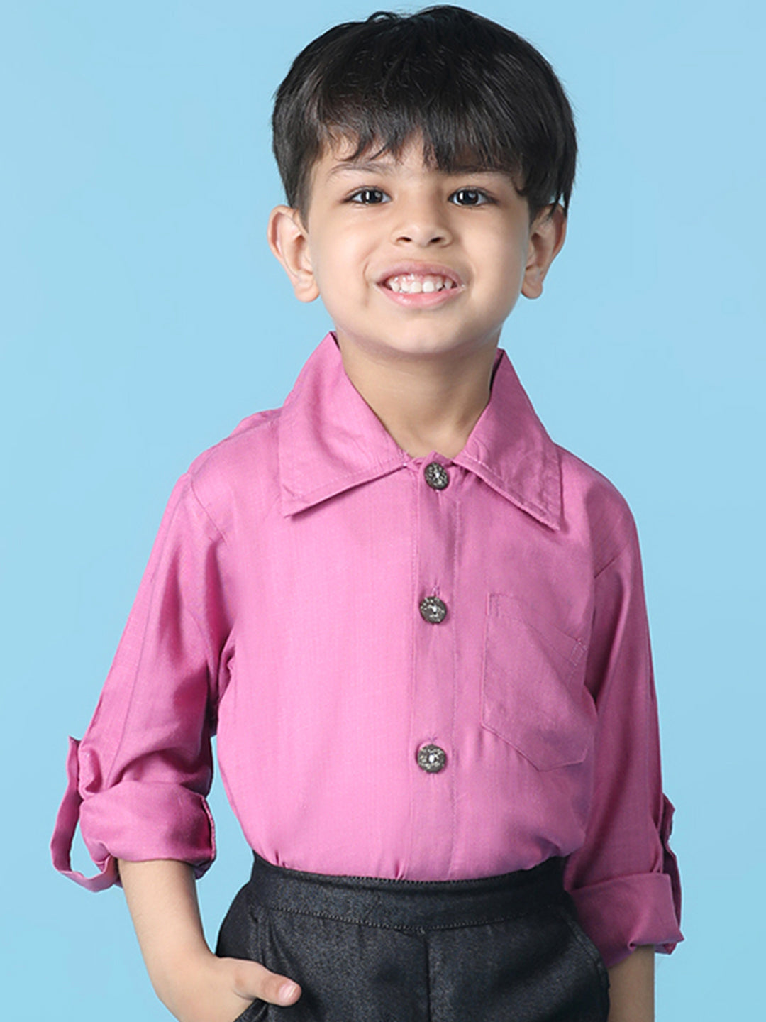 Cutiekins Boys Solid Rayon Shirt -Neon Pink