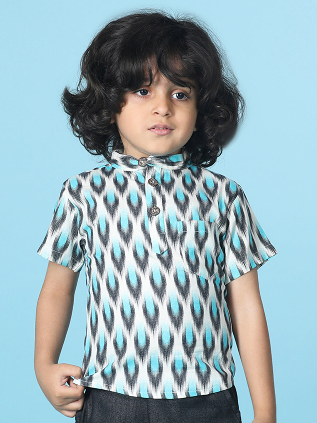 Cutiekins Boys Abstract Print T-Shirt -Off White & Turquoise Blue