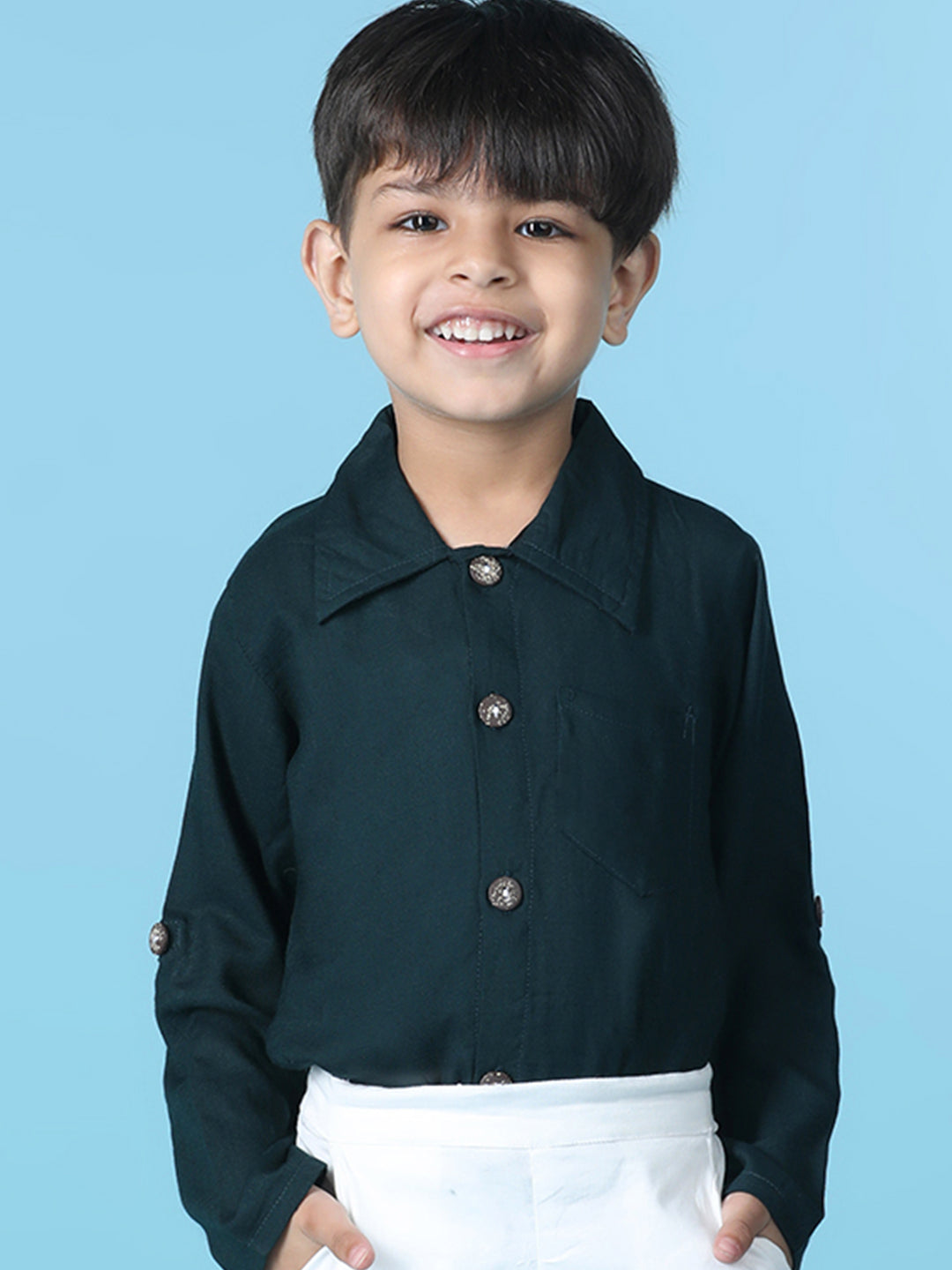 Cutiekins Boys Solid Rayon Shirt -Deep Green