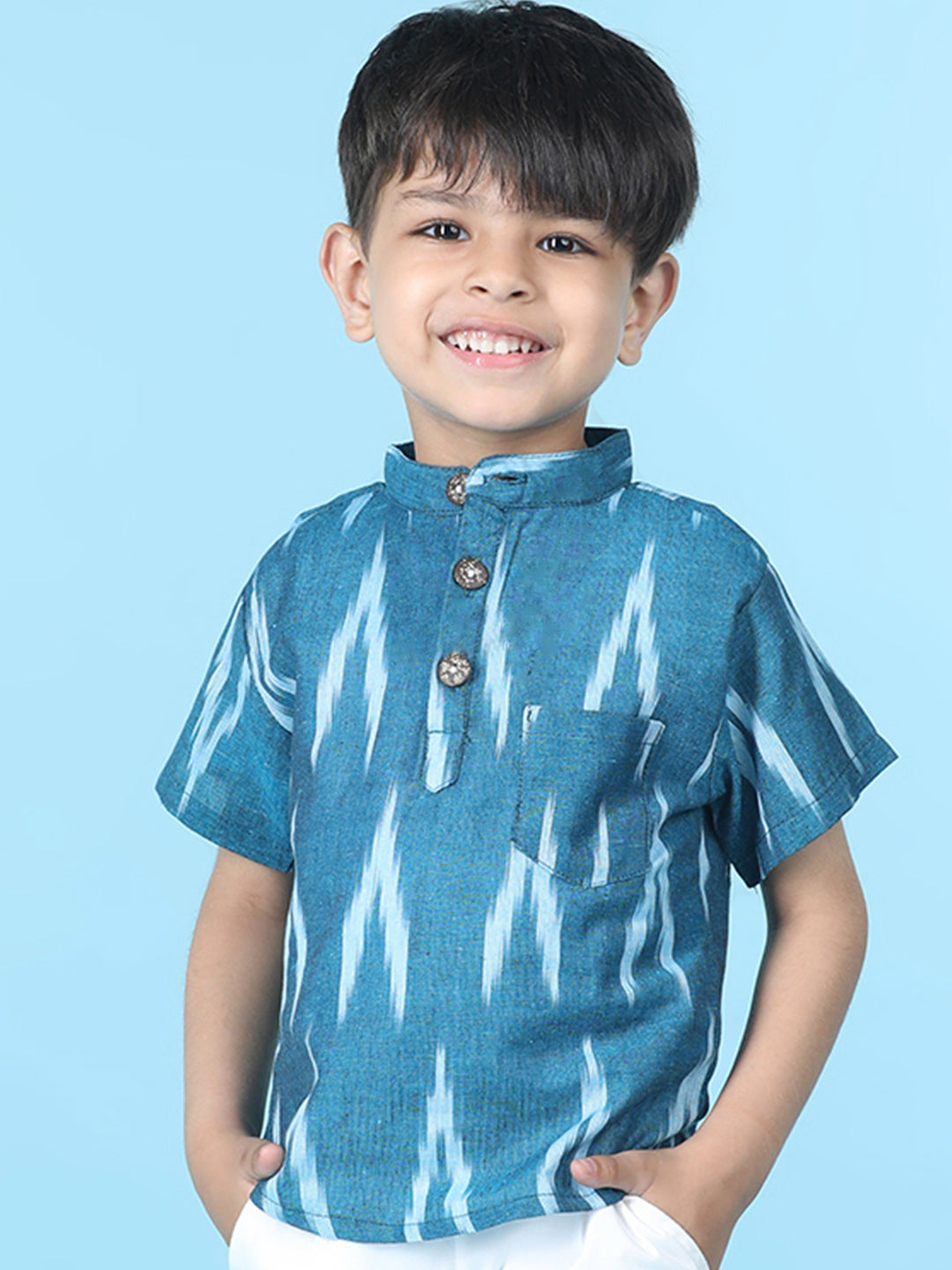 Cutiekins Boys Abstract Print T-Shirt -Ocean Blue & Off White