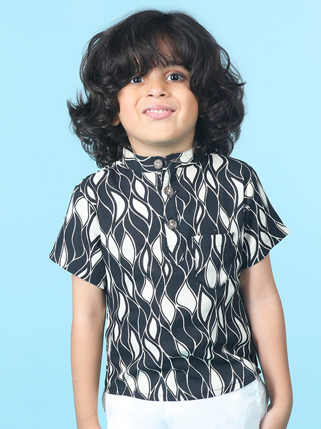 Cutiekins Boys Abstract Print T-Shirt -Black & Off White