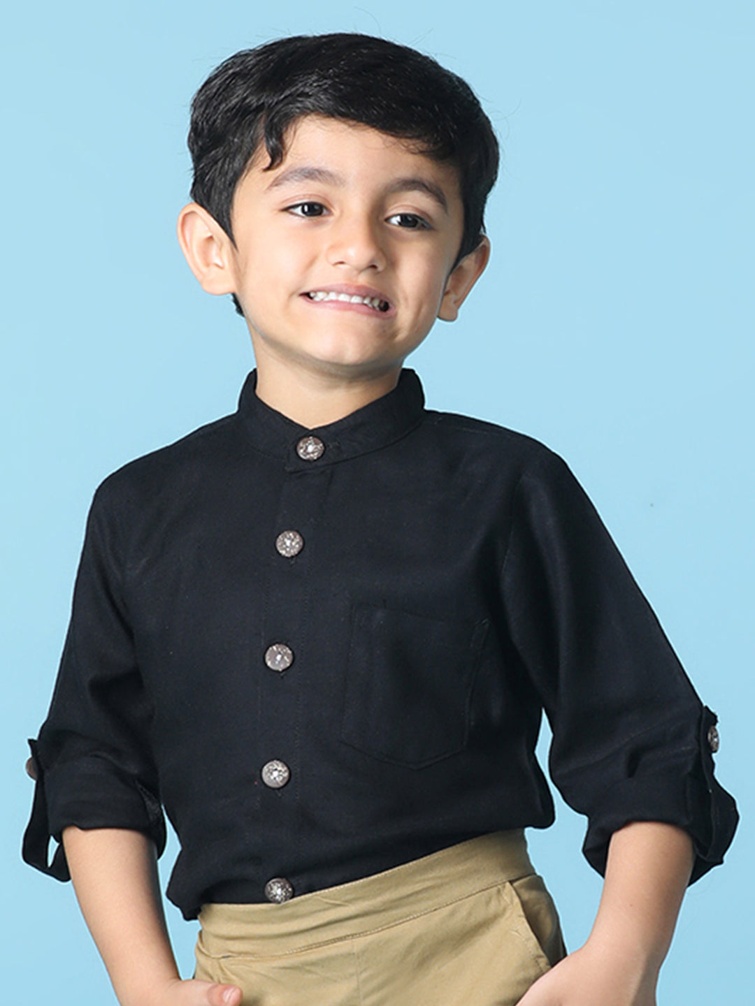 Cutiekins Boys Solid Rayon Shirt -Black