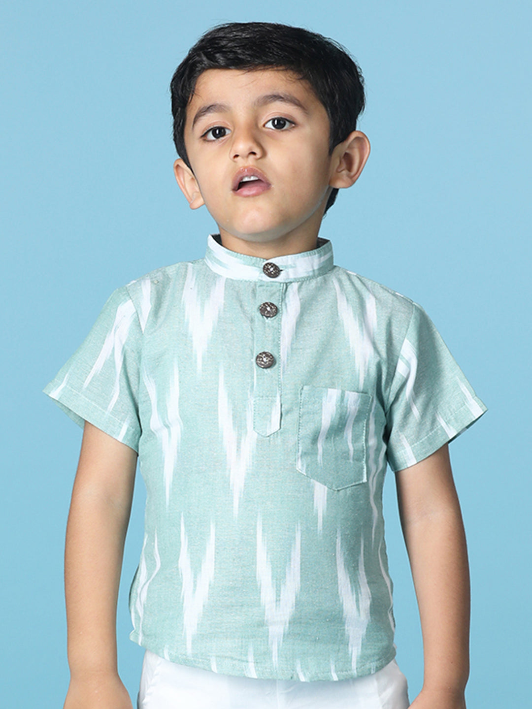 Cutiekins Boys Abstract Print T-Shirt -Mint Green & Off White