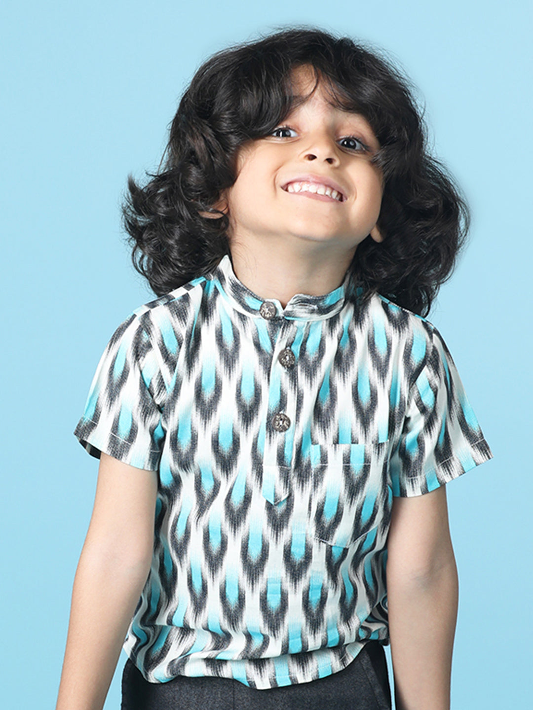 Cutiekins Boys Abstract Print T-Shirt -Off White & Turquoise Blue