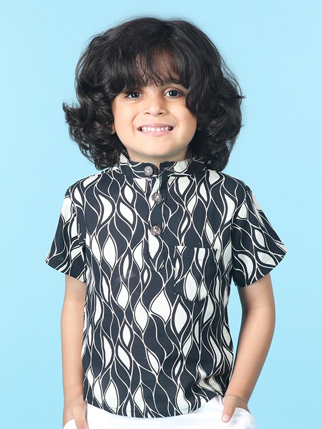 Cutiekins Boys Abstract Print T-Shirt -Black & Off White