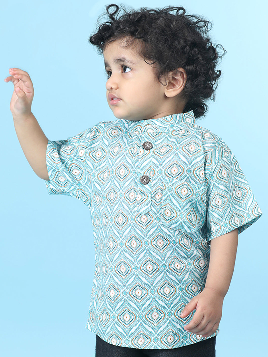 Cutiekins Boys Tribal Print T-Shirt -Turquoise Blue & Brown