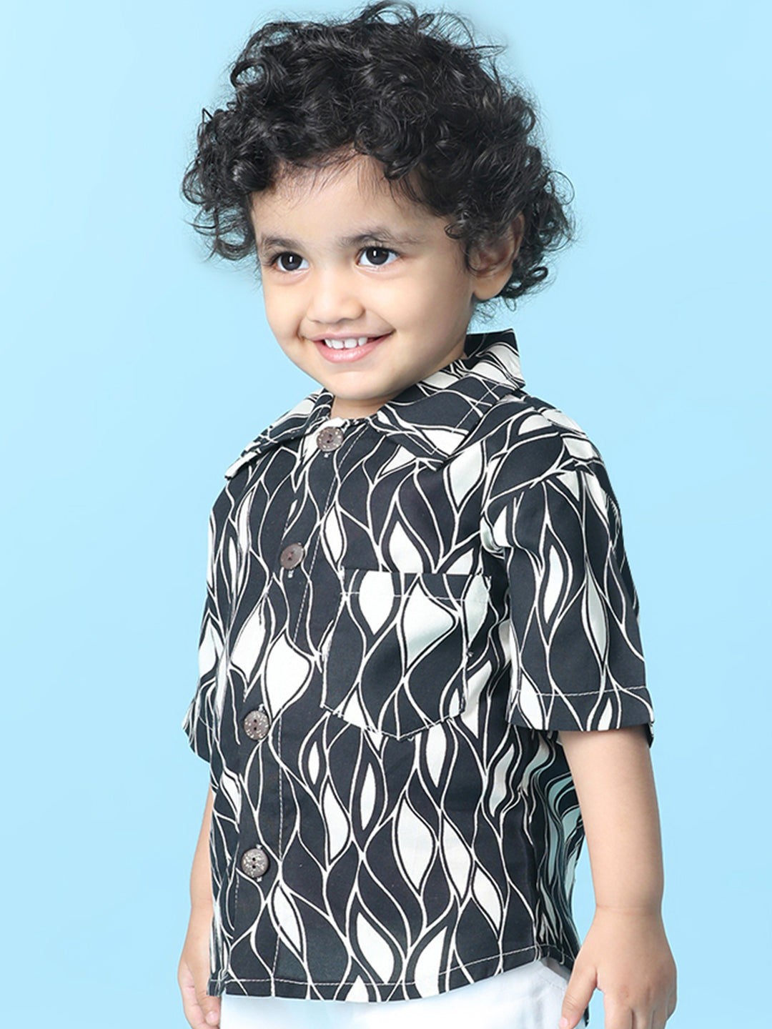 Cutiekins Boys Abstract Print Shirt -Black & Off White