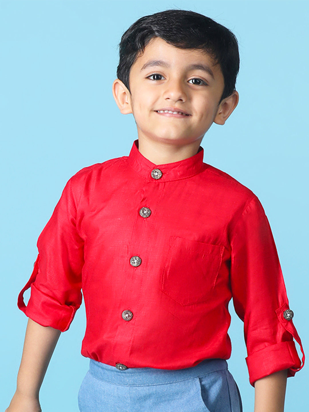 Cutiekins Boys Solid Rayon Shirt -Red
