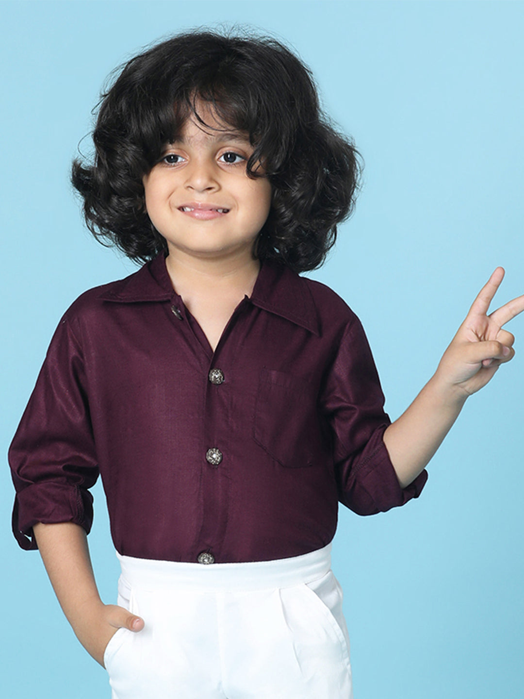 Cutiekins Boys Solid Rayon Shirt -Wine