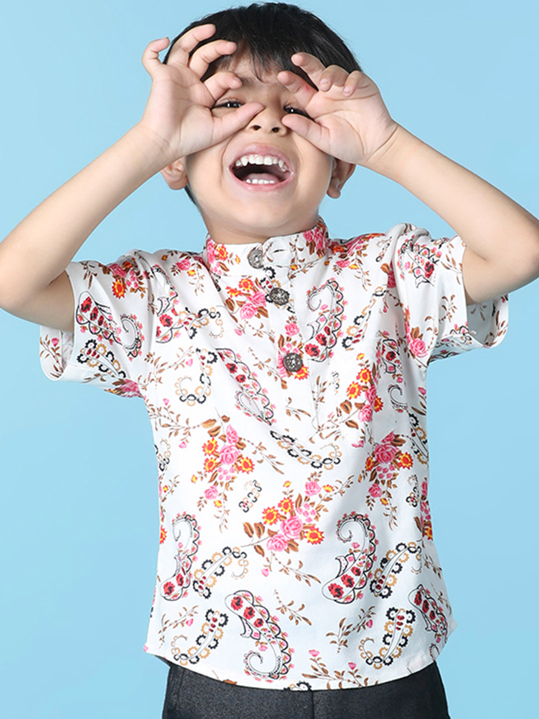 Cutiekins Boys Floral Print T-Shirt -White & Pink