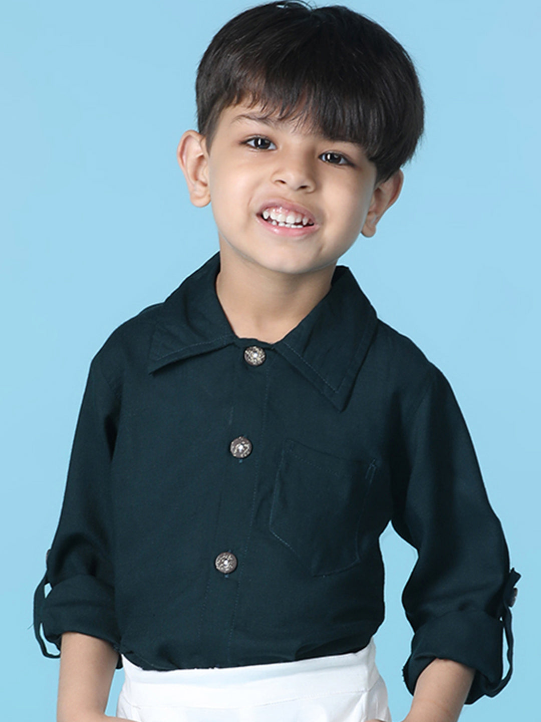 Cutiekins Boys Solid Rayon Shirt -Deep Green