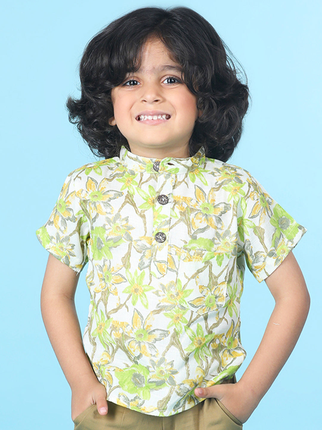 Cutiekins Boys Tropical Print T-Shirt -Off White & Green