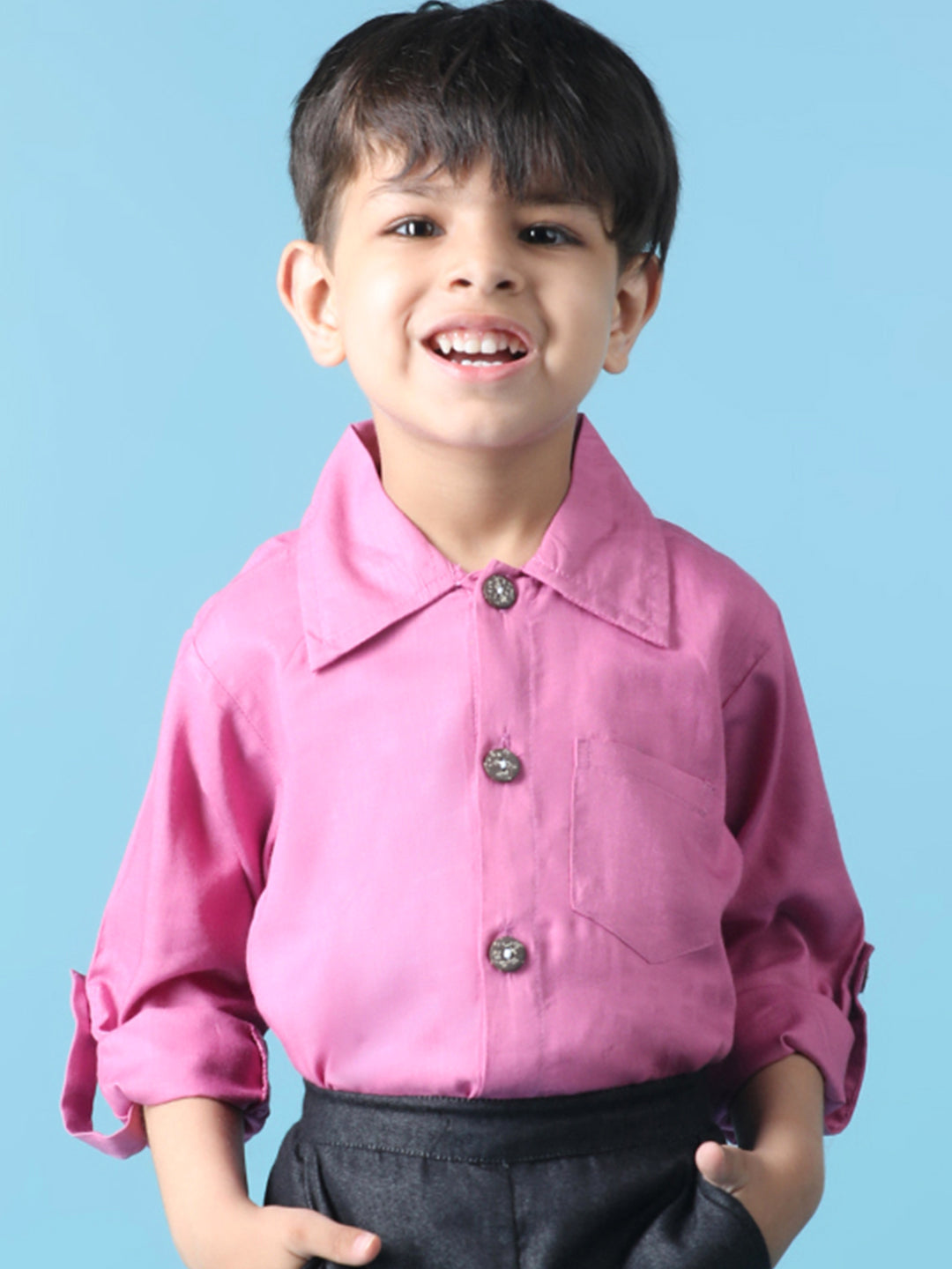 Cutiekins Boys Solid Rayon Shirt -Neon Pink