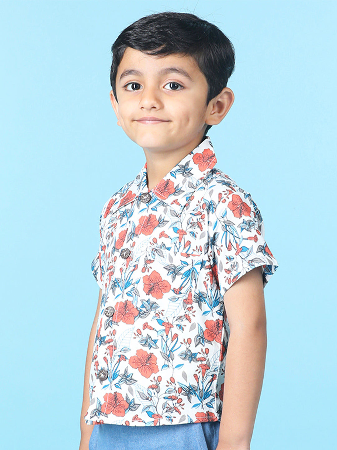 Cutiekins Boys Tropical Print Shirt -Off White & Rust