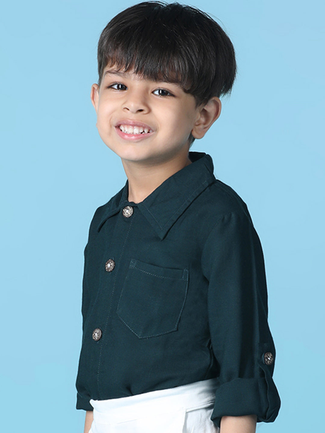 Cutiekins Boys Solid Rayon Shirt -Deep Green