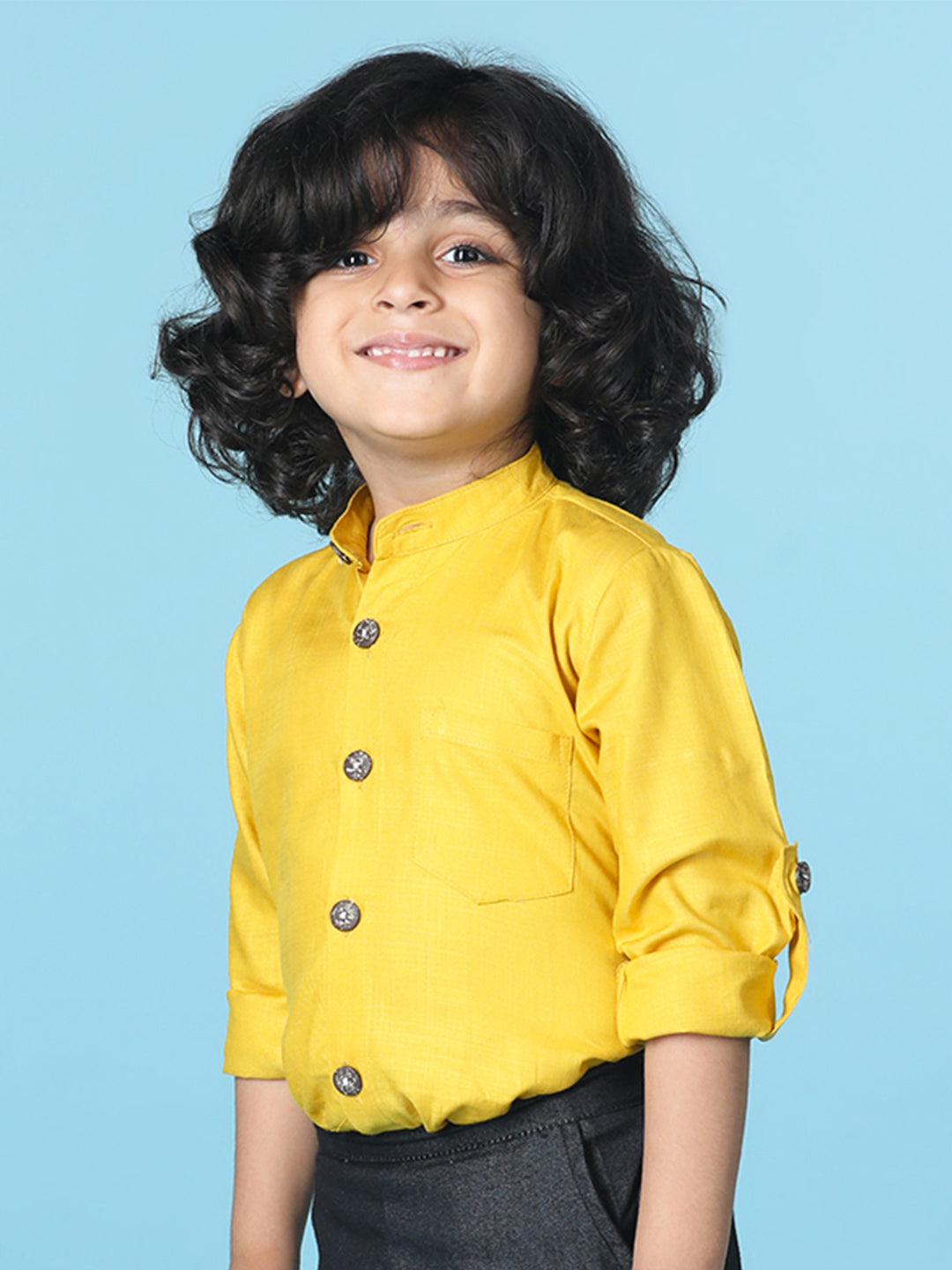 Cutiekins Boys Solid Rayon Shirt -Mustard