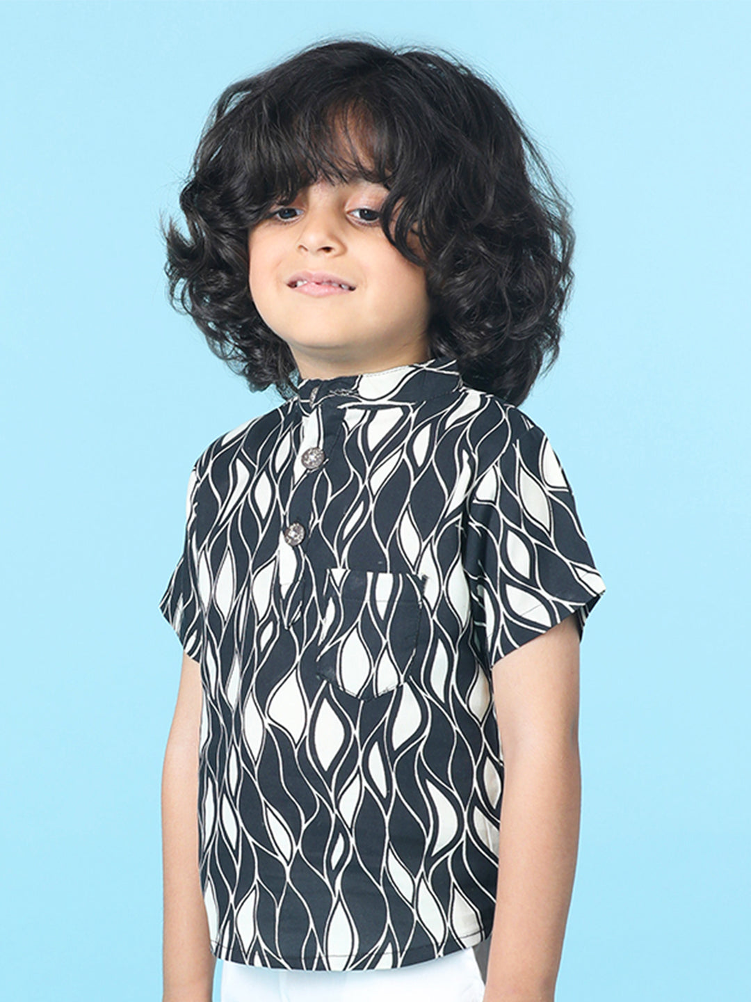 Cutiekins Boys Abstract Print T-Shirt -Black & Off White