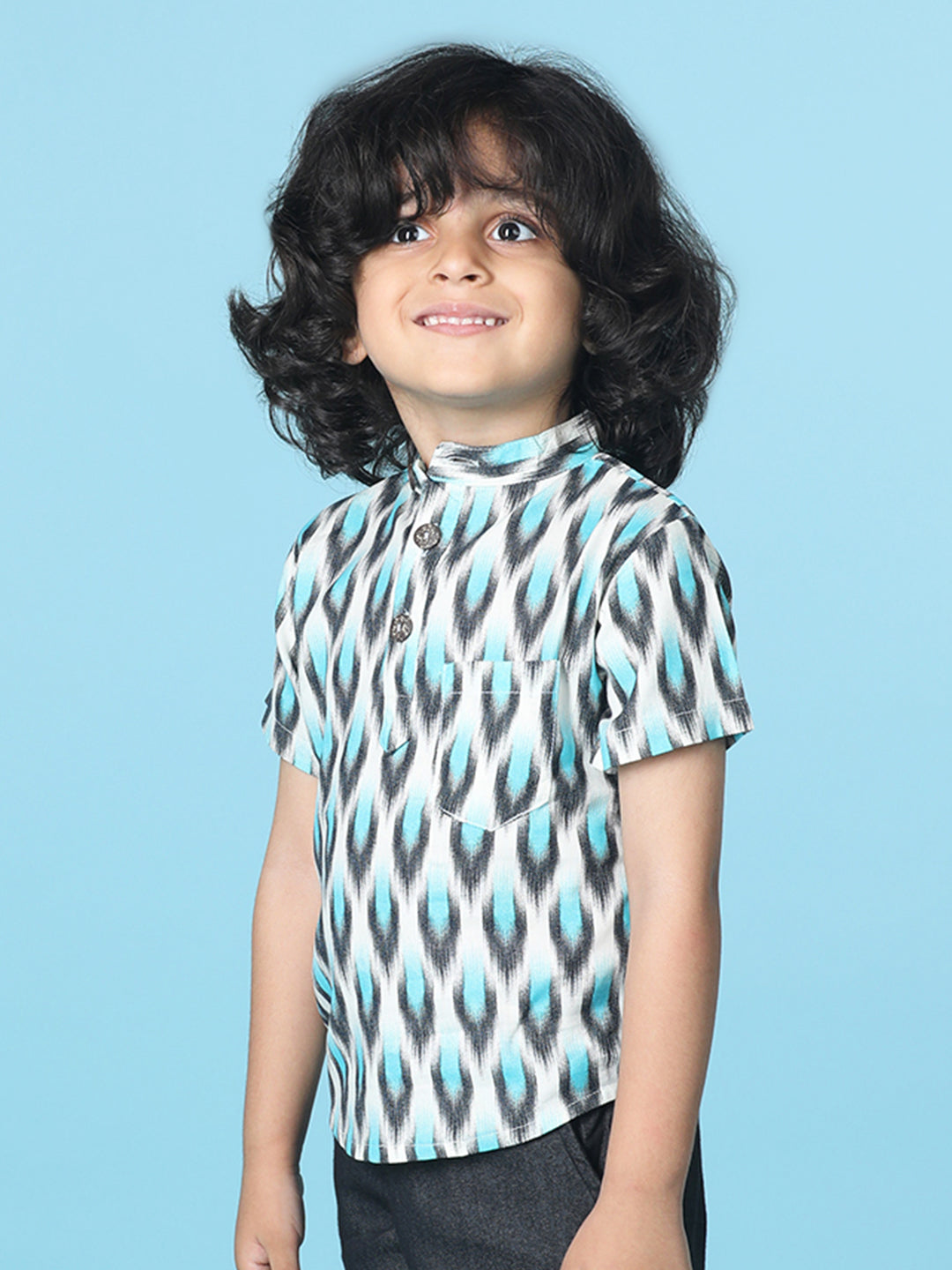 Cutiekins Boys Abstract Print T-Shirt -Off White & Turquoise Blue