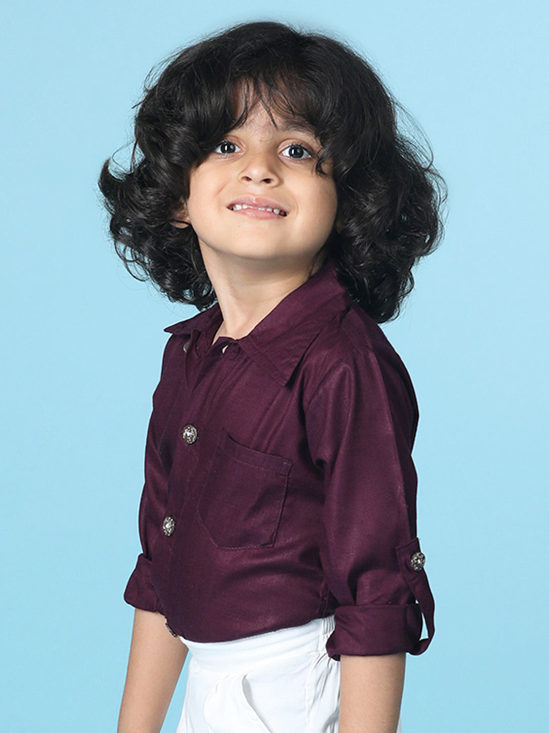 Cutiekins Boys Solid Rayon Shirt -Wine