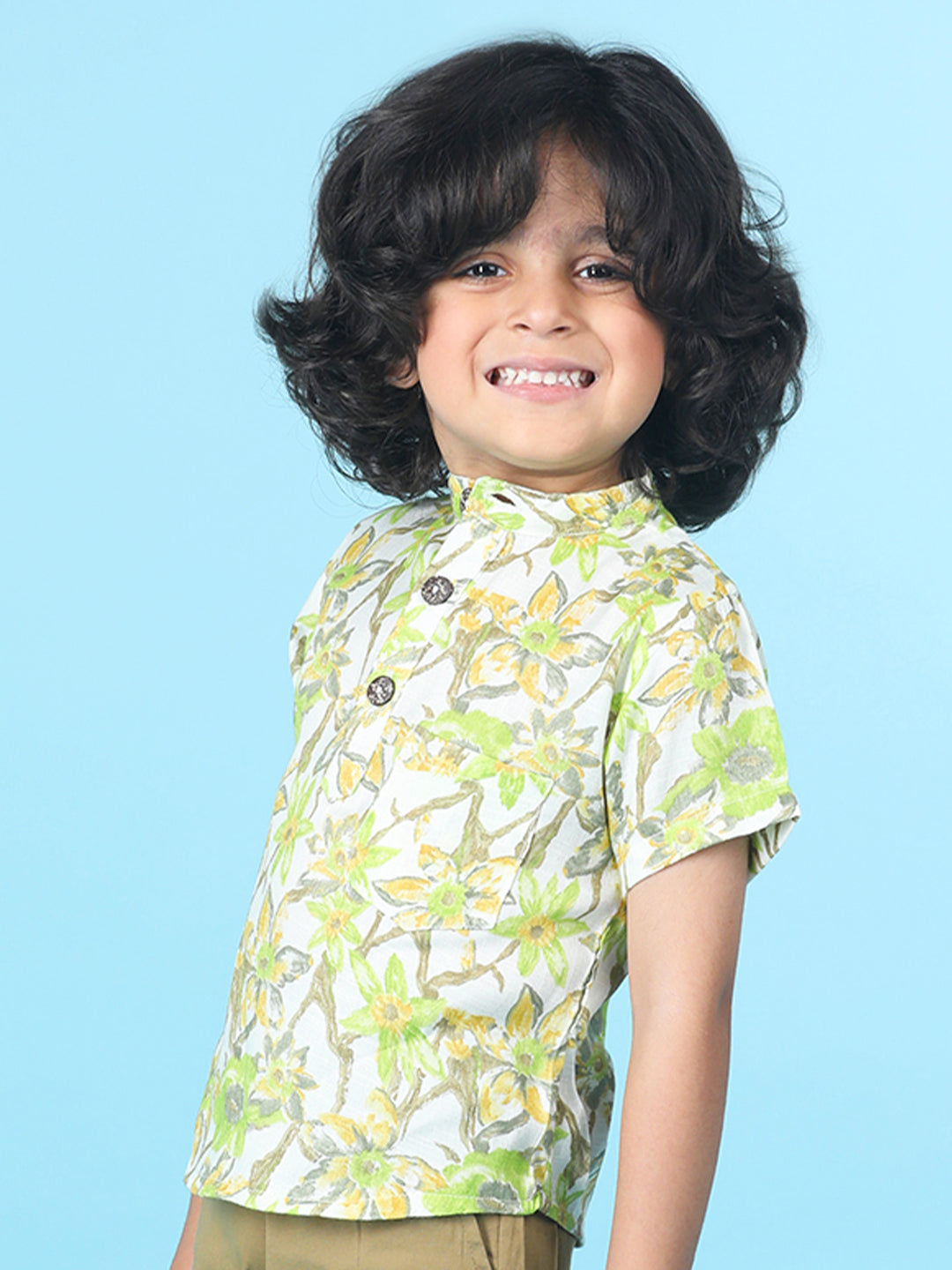 Cutiekins Boys Tropical Print T-Shirt -Off White & Green
