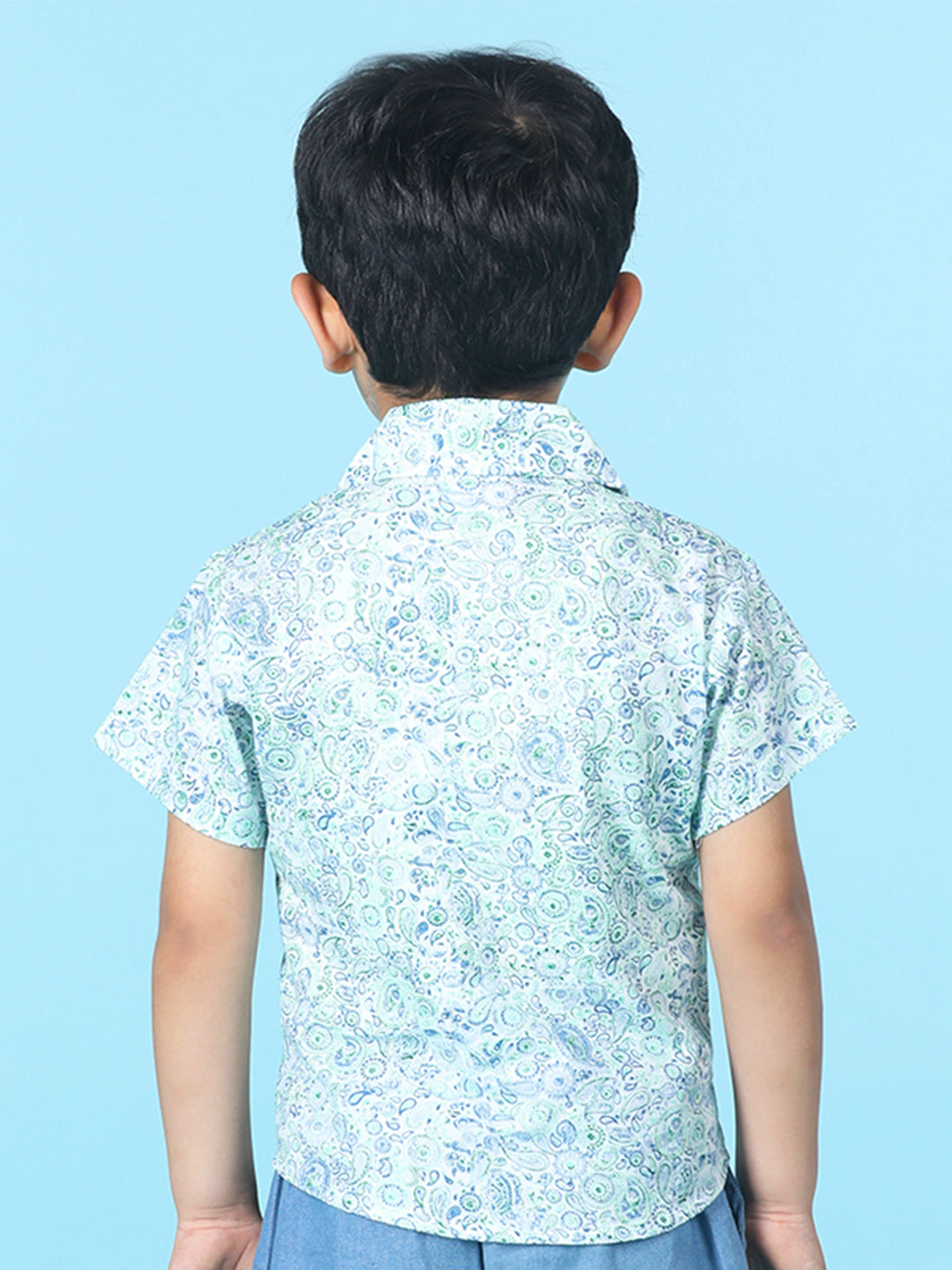 Cutiekins Boys Printed Shirt With -Off White & Green