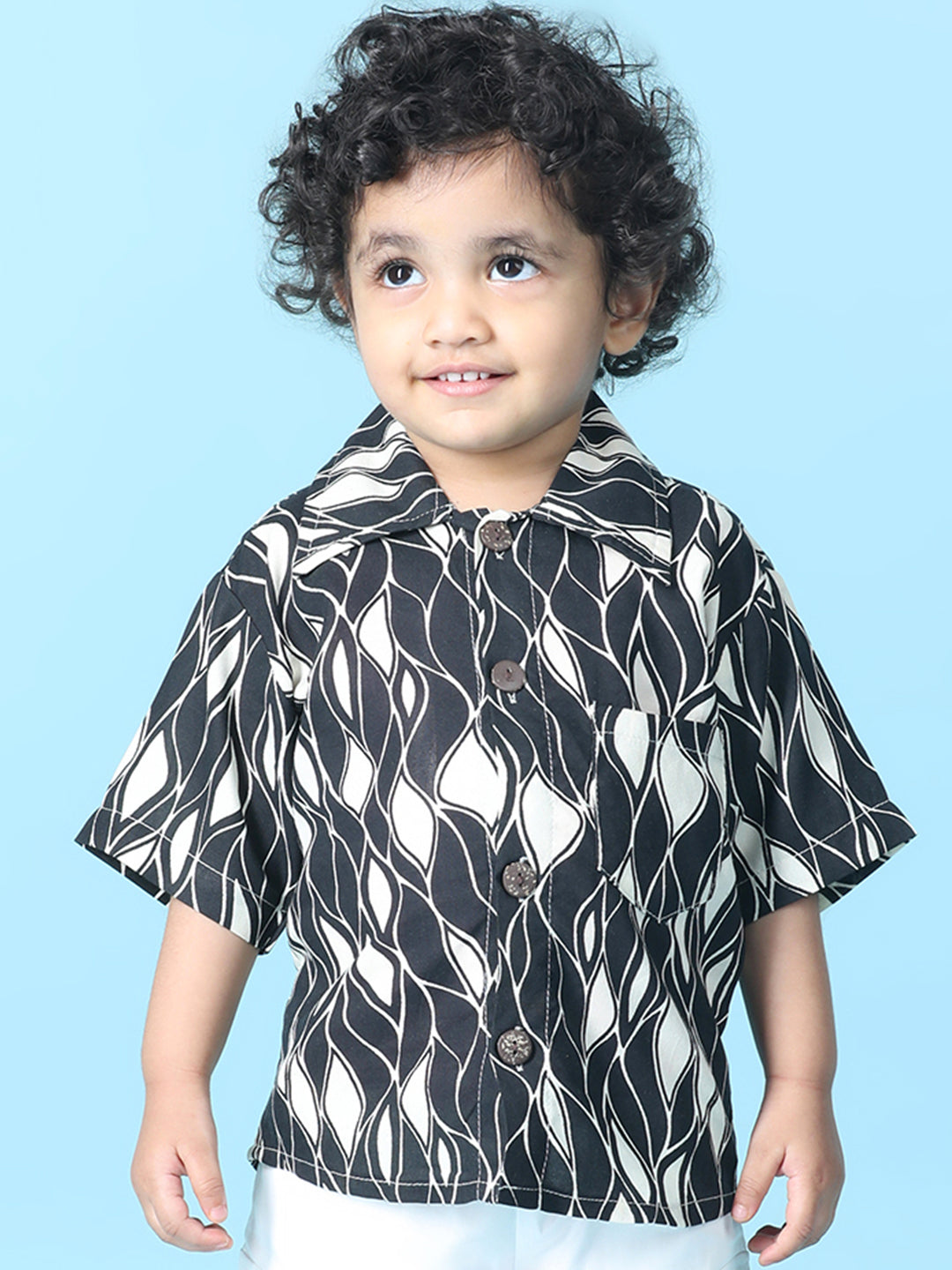 Cutiekins Boys Abstract Print Shirt -Black & Off White