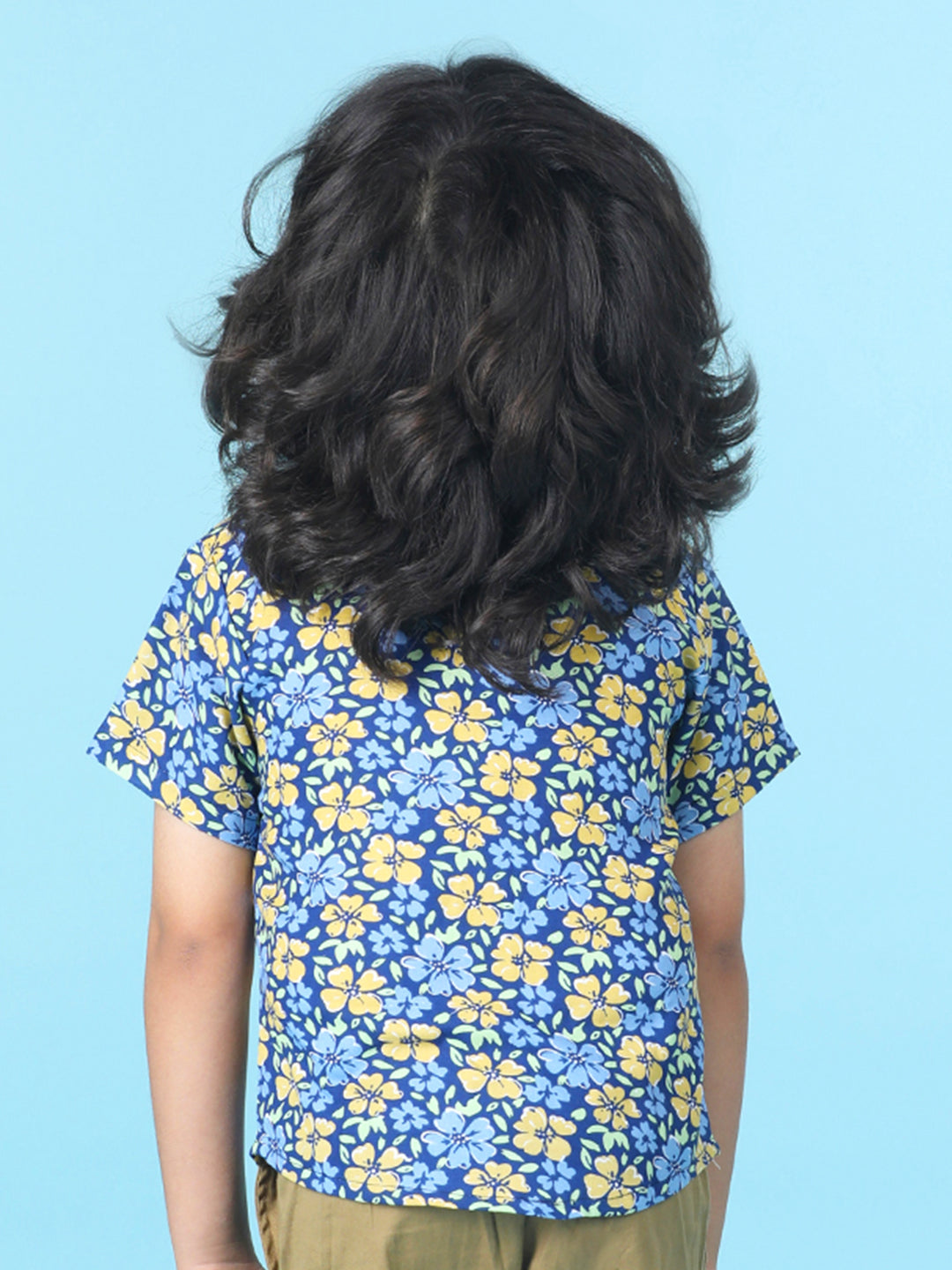 Cutiekins Boys Floral Print Shirt -Navy Blue & Mustard