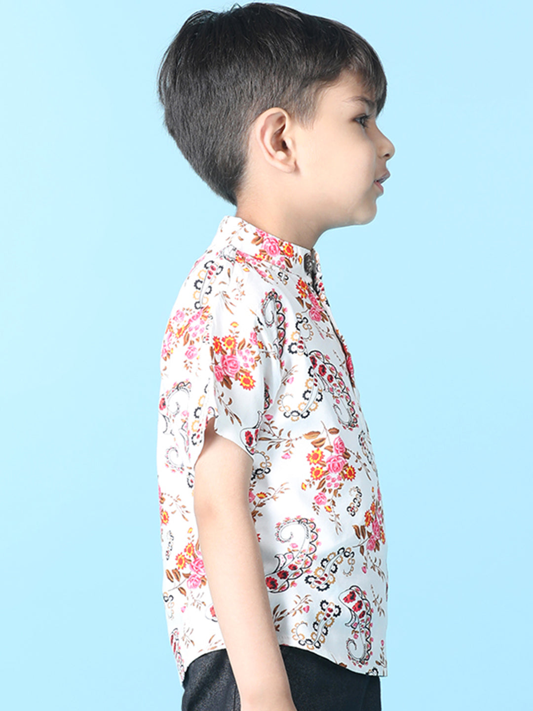 Cutiekins Boys Floral Print T-Shirt -White & Pink