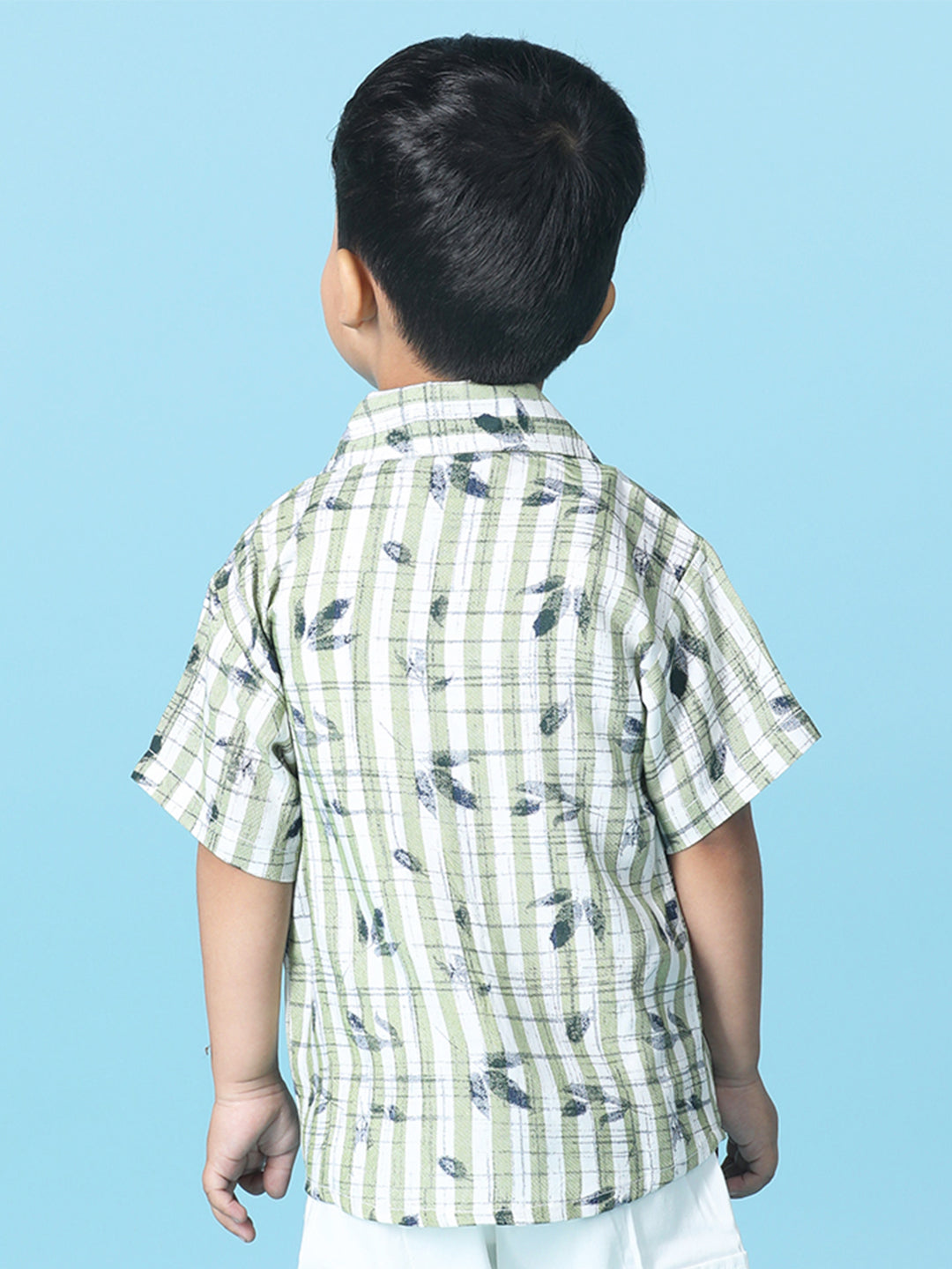 Cutiekins Boys Tropical Print Shirt -Off White & Green