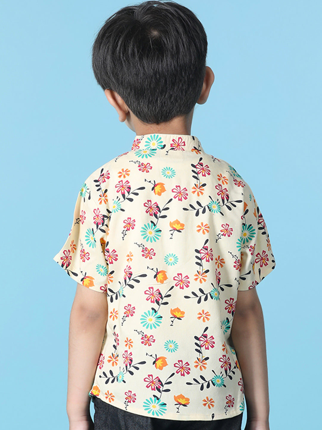 Cutiekins Boys Floral Print T-Shirt -Off White & Pink