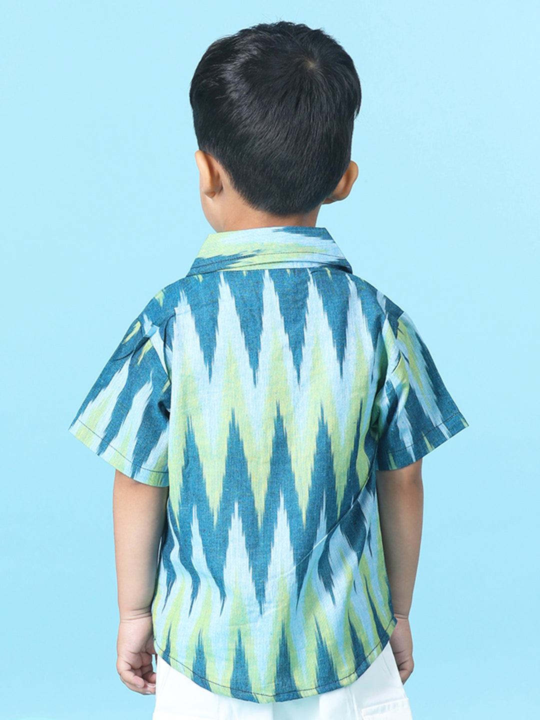 Cutiekins Boys Abstract Print Shirt -Ocean Blue & Lime