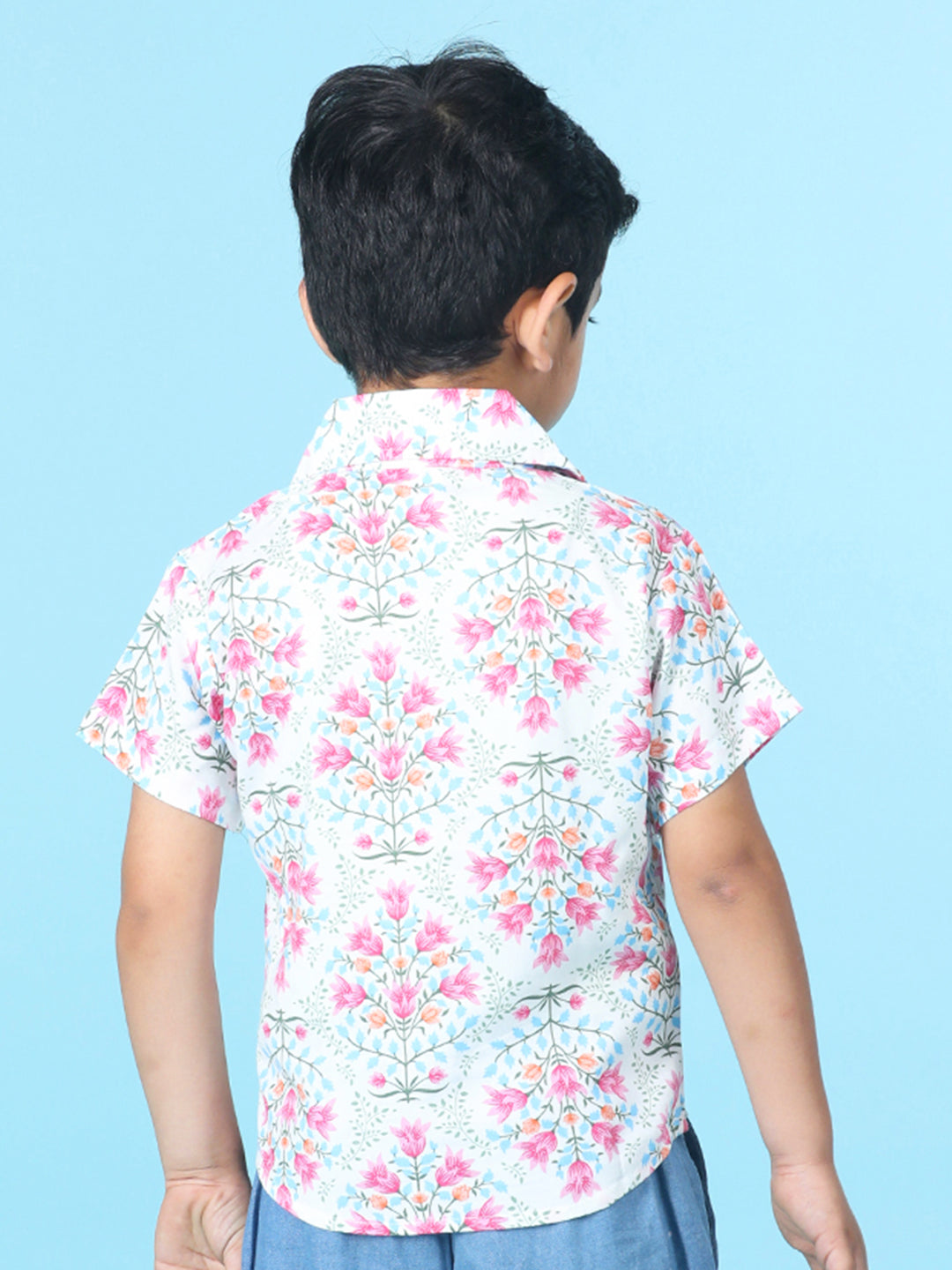 Cutiekins Boys Floral Print Shirt -White & Pink
