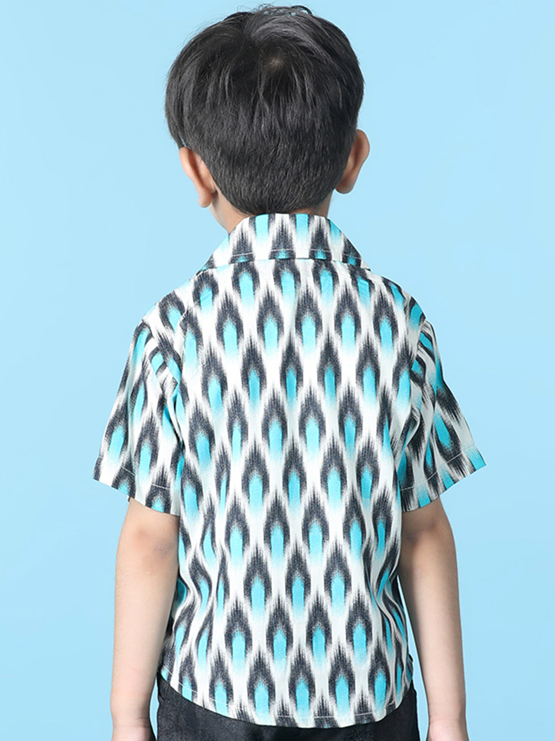 Cutiekins Boys Abstract Print Shirt -Off White & Turquoise Blue