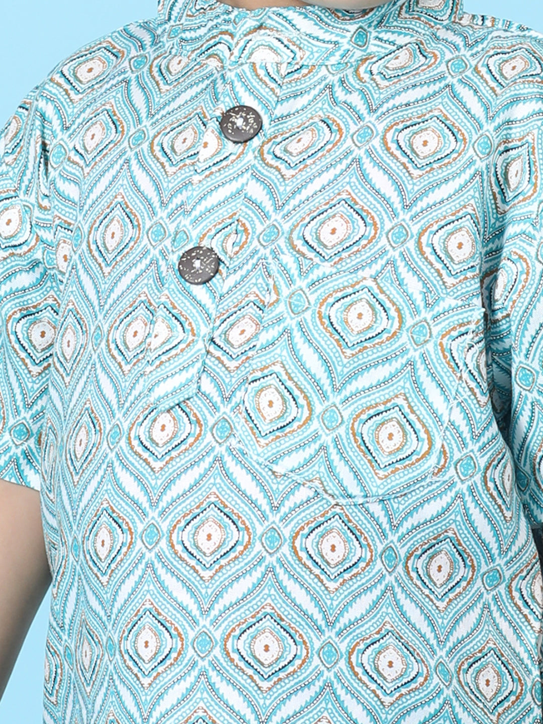 Cutiekins Boys Tribal Print T-Shirt -Turquoise Blue & Brown