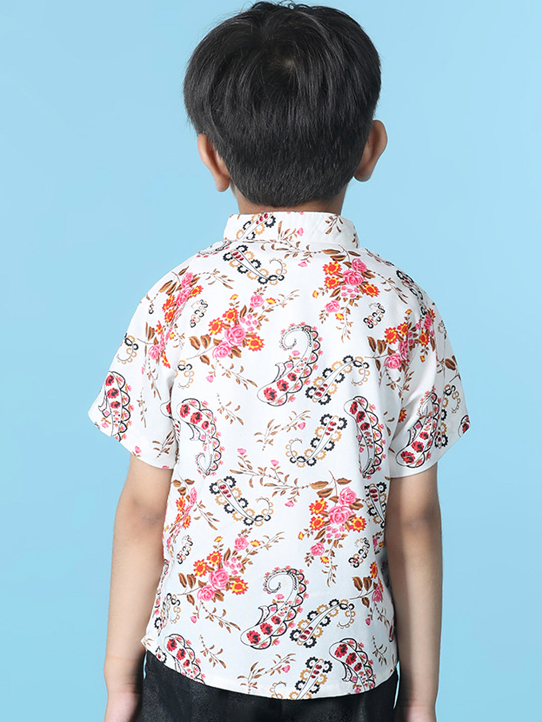 Cutiekins Boys Floral Print T-Shirt -White & Pink