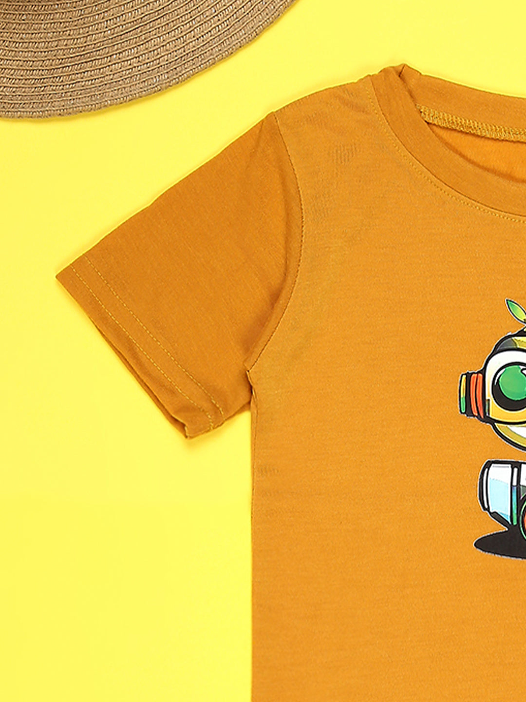 Cutiekins Boys Graphic Printed T-Shirt-Mustard & Black