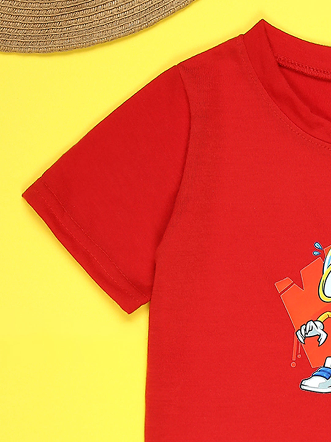 Cutiekins Boys Graphic Printed T-Shirt-Red & Off White
