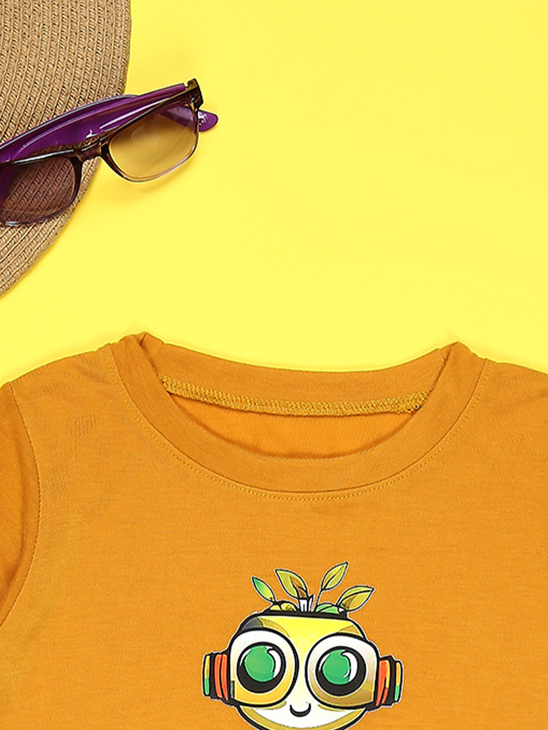 Cutiekins Boys Graphic Printed T-Shirt-Mustard & Black